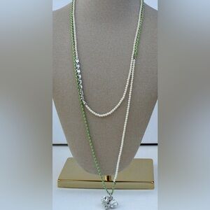 Ann Taylor 2 strand tier Green/White pendant necklace 16" drop EUC